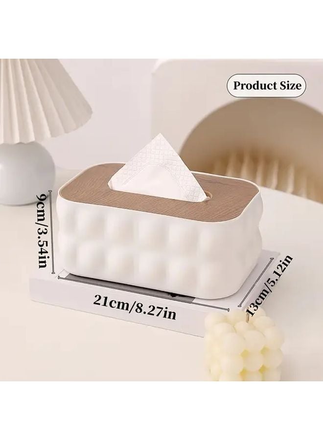 حامل علبة المناديل الخشبي الأبيض مع غطاء إغلاق ناعم للحمام والمطبخ وغرفة المعيشة - Image 3